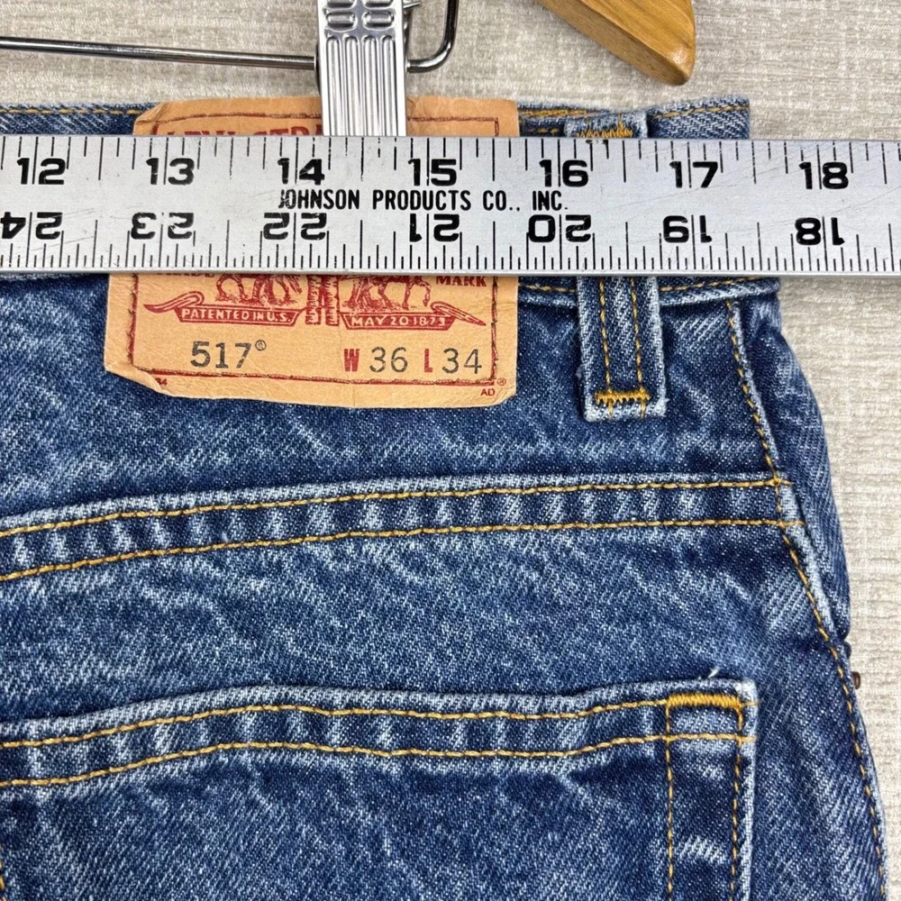 Vintage Levis 517 Bootcut Jeans Mens 36x34 Blue Light Distress Festival Denim